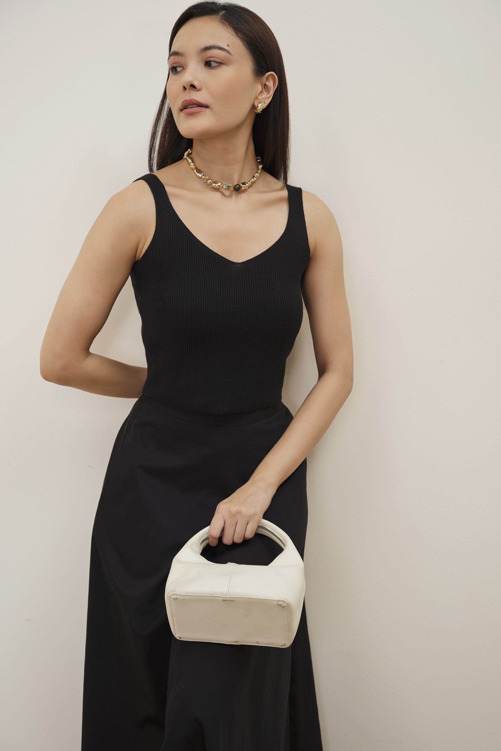 Black Knitted Tank Top, Black, image 3